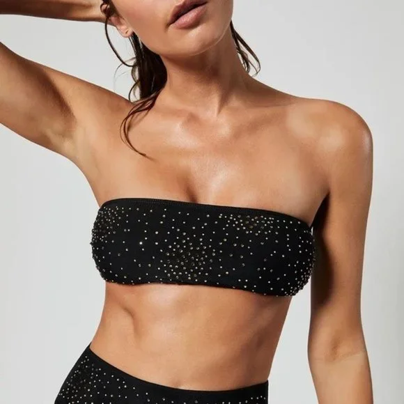 NEW Beach Riot Kelsey Black Rhinestone Bikini Top Size XS - Picture 3 of 7